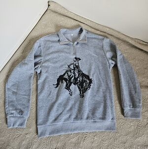 Western Bucking Horse Grey Quarter Zip Women's Small